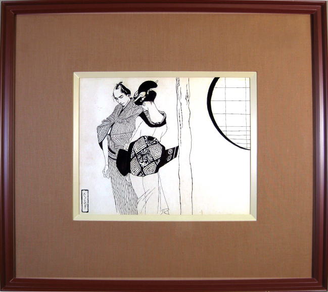岩田専太郎　挿絵　原画　22×18 ｃｍ　絵画（墨彩）作品